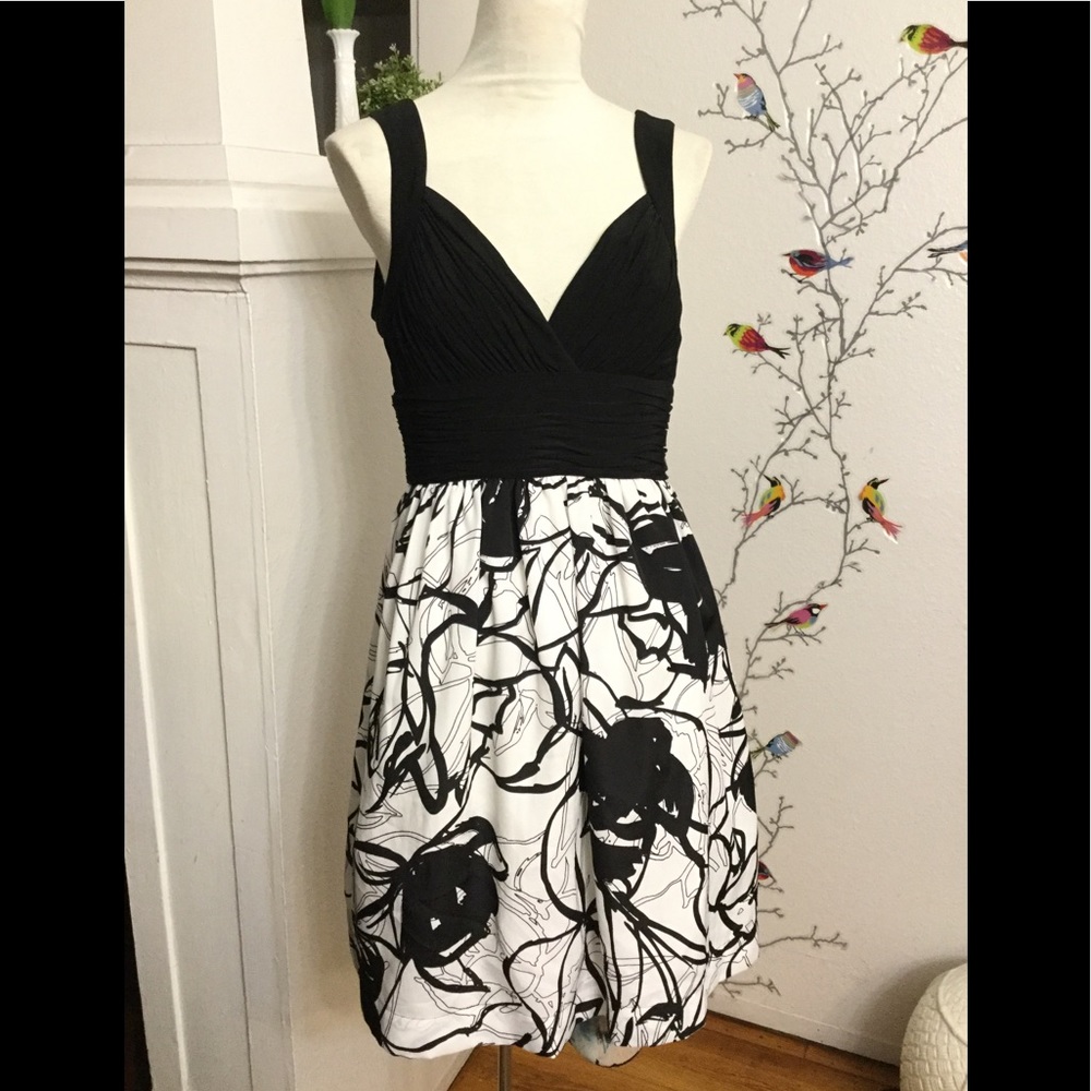 Max and Leo Floral Black and White Cocktail Dress